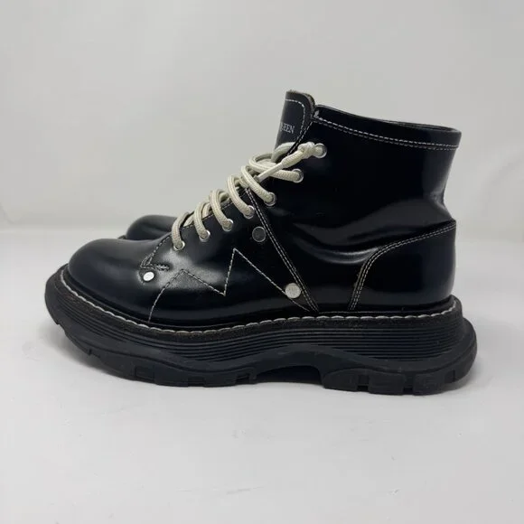 Alexander McQueen Tread Black Leather Lace Up Combat Boots EU 38 - Picture 2 of 16